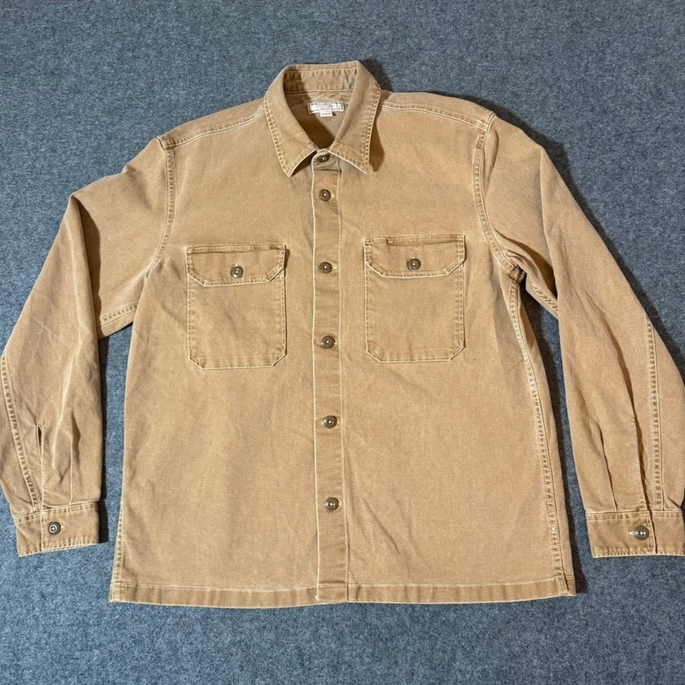 Wallace & Barnes Mens Tan Khaki Duck Canvas Button Up Utility Shirt Sz L Work